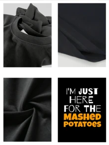 I'm Just Here For The Mashed Potatoes Men's Graphic Print Crew Neck Cotton TShirt Funny Foodie Casual Tee For Thanksgiving Dinner,BBQ Parties,Perfect Gift For Potato Lovers - màu đen - Xem 4