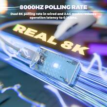 ATTACK SHARK X8ULTIMATE 55克轻量级无线游戏鼠标，专为大手设计，8K回报率，Nordic54L15芯片，PixArt PAW3950MAX传感器，42000 DPI，800mA电池，1亿次点击寿命，三模式游戏鼠标，适用于PC/Win/大手 - 彩色 - 查看 4