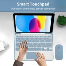 适用于三星 Galaxy Tab / iPad / Redmi iPad SE 的键盘保护套，带可拆卸充电蓝牙键盘 (280mAh) 和触摸板，含笔槽（雾蓝色） - 霧藍 - 查看 3