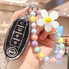 Funda para llavero con 4 botones y llavero con cuentas, soporte para llaves de TPU suave, funda protectora para llavero compatible con Nissan Altima Sentra Maxima Rogue Armada Pathfinder Infiniti Smart Remote - Unitalla - Ver 16