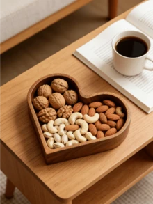 Bandeja de madera maciza con forma de corazón | Caja apilable de nueces secas de nogal | Plato de servir con forma de amor creativa para frutos secos, aperitivos y dulces | Perfecto para regalos de Pascua y Día de la Madre | Decoración del hogar y accesorios de cocina - Multicolor - Ver 9
