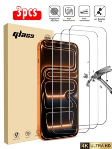 3 piezas de vidrio templado compatible con iPhone 17, 17 Pro, 17 Pro Max, 17 Air, 16, 16 Plus, 16 Pro, 16 Pro Max, 15, 14, 13, 12, 11 Pro Max, X, XS, XR, Mini, 7, 8, 14 Plus. Protector de pantalla compatible con iPhone 14, 15 Pro Max. Accesorios esenciales para protección de pantalla, aplicables para uso diario, oficina y hogar. Resistente al agua, a los golpes, a las caídas y a los arañazos. - transparente - Ver 7