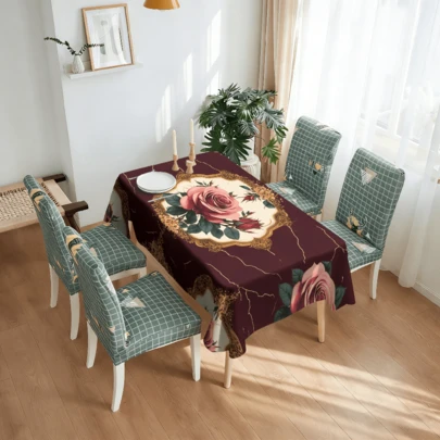 1pc Luxury Rose Flower Table Cover For Party Picnic Dinner Decor, Modern Polyester Table Cloth, Tablecloth For Home Kitchen Dining Garden Decoration, Easy To Clean