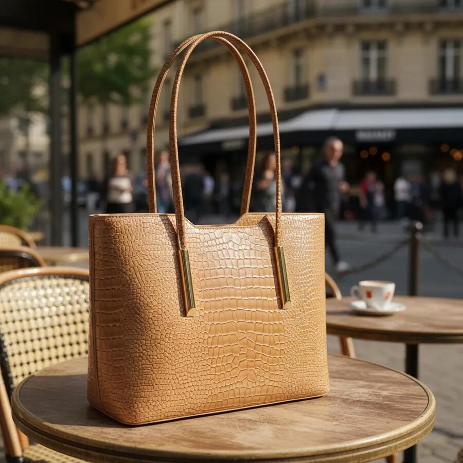 LaytonVivian L0032 Women's Large Structured Handbag With Shoulder Strap, Elegant Croco Texture, Spacious For Work And Everyday Use - Màu be - Xem 1