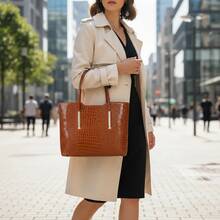 LaytonVivian L0032 Women's Large Structured Handbag With Shoulder Strap, Elegant Croco Texture, Spacious For Work And Everyday Use - Camel - View 2