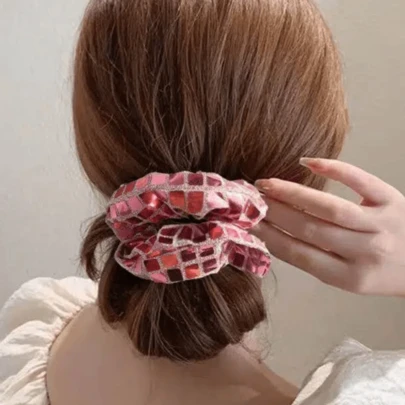 Gold And Silver Glitter Hair Ties (1pc/1set)-Dopamine-Inspired Ins-Style Hair Ropes . Stage Makeup & Dance Head Accessories .Make You Shine Brighter In The Crowd! Suitable For Music Festivals, Daily Wear, Parties, Gatherings, Retro-Themed Events, And More!