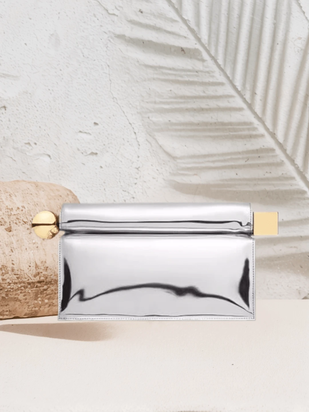 PU Leather Clutch Bag For Women Versatile Folding Evening Purse Metal Decoration Crossbody For Banquet Party - 銀色 - 查看 1