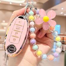 Funda para llavero con 4 botones y llavero con cuentas, soporte para llaves de TPU suave, funda protectora para llavero compatible con Nissan Altima Sentra Maxima Rogue Armada Pathfinder Infiniti Smart Remote - Unitalla - Ver 2