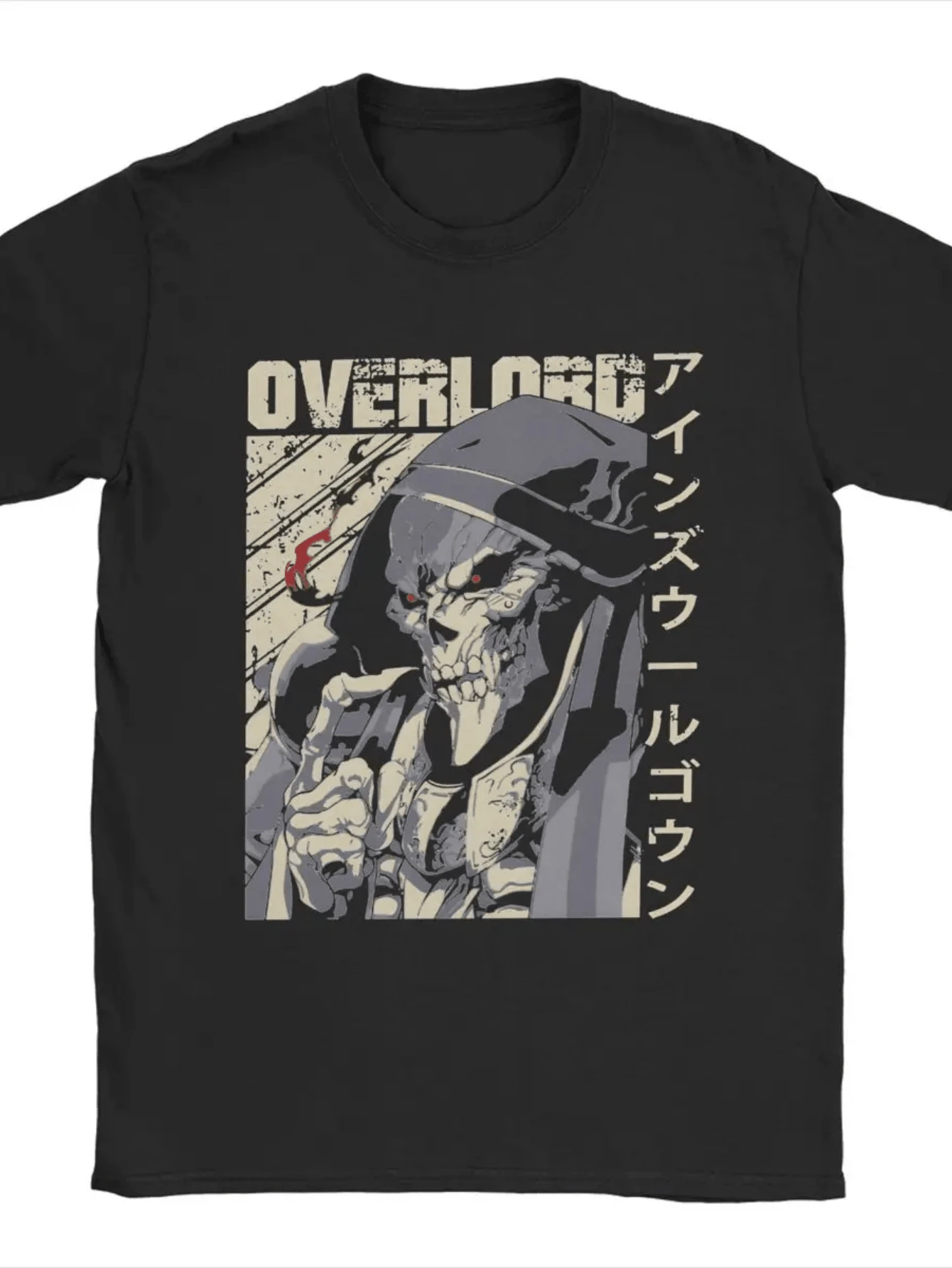 Men T-Shirts Overlord Ainz Ooal Gown Vintage Pure Cotton Tee Shirt Short Sleeve T Shirts Crewneck Clothes Printed - Đen 24 - Xem 1