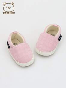 RABEISIR 婴儿学步鞋，粉色几何图案布面，套脚式，柔软舒适，春秋季 - 粉色 - 查看 10