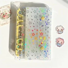 A6尺寸透明星星造型活頁夾，雙扣設計，透明軟封面，大容量筆記本套組，便攜貼紙本，K-POP相簿，集郵冊，貼紙收納本，日記本，貼紙收納簿，計畫本，剪貼簿，文具 - A6 - 查看 15