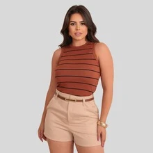 Women's Striped Cotton Tank Top - Rỉ Nâu - Xem 2