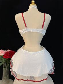 1件连衣裙+1个头饰，性感内衣护士服，薄纱性感卧室套装，贴身衣物套装 - 白色 - 查看 4