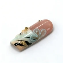 10Pcs Handmade Acrylic Press On Nails Square Aquarium Nails Festive Elegant Style - Nail Art Supplies With Raised Snowflake Pattern, Bow & Pearl Accents & Green-Gold-Beige Tones, Includes Tool Kit - Suitable For Dates, Daily Wear & Birthday Parties,Includes A Tool Kit, Making It A Great Gift For Women And Girls. - 彩色 - 查看 3