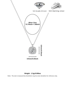 925纯银方形糖锆石项链，镶满钻石，闪亮日常派对礼盒 - 銀色 - 查看 2