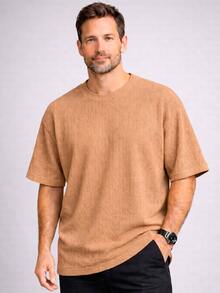 Set Of 2 RelaxMax Men's Casual Oversized Textured Knit Shirts - Brown and Caramel - View 4