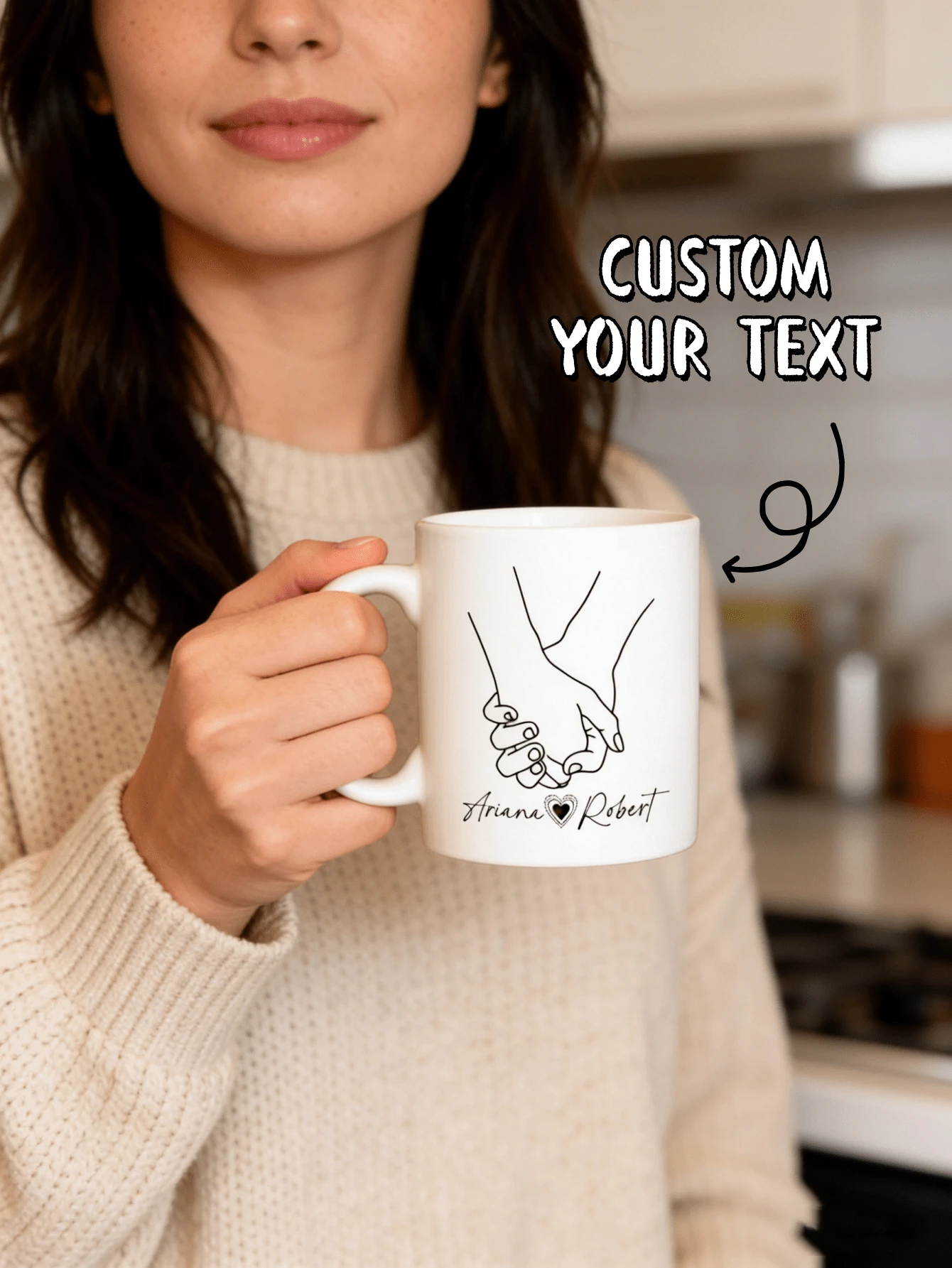 1pc Custom Valentine's Day Ceramic Mug, Personalized Text Design For Everyday Use And Special Occasions - White - View 1