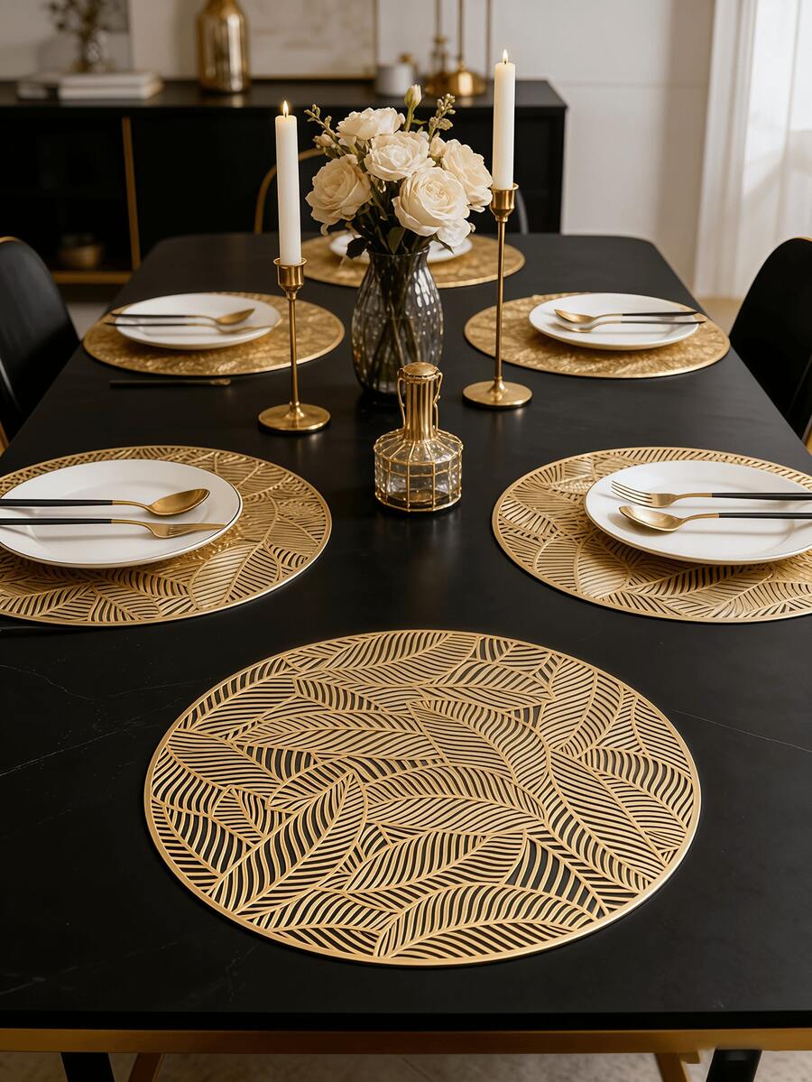 1-200 Peças Sousplat Minimalista Dourado de PVC, Lavável, Fácil de Limpar, Limpo com Pano, Antiderrapante, Jogos de Mesa de Jantar, Doce Nostalgia, Sousplat Elegantes, Aparelho de Mesa, Tapete de Cozinha e Jantar, Decoração de Casamento e Feriados - Multicolorido - Visão 1