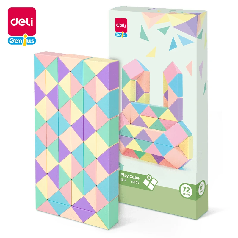 DELI YP107 Penggaris Ajaib Macaron - Desain bentuk yang fleksibel dan serbaguna; mendorong pemikiran spasial dan kreativitas; sudut membulat, bahan ABS tahan gores; termasuk buku panduan; mainan edukasi dini untuk anak usia 3 tahun ke atas. - Warna makaron - View 1