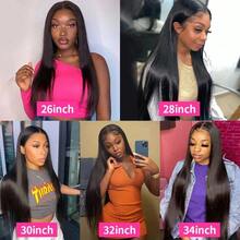 13x4 Full Lace Frontal Real HD Lace Wig 0.10mm Ultra-Thin Invisible HD Lace Front Wigs Human Blended Hair Pre Plucked Bleached Knots 200% Density 5x5 Put On And Go Glueless Lace Straight Human Blended Hair Wigs For Women 34 Inch - Natural & Black - View 6