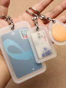 1 pieza Portacards transparente mate con llavero, adecuado para tarjeta de identificación, tarjeta IC, tarjeta de acceso, etc.; Set de 2 piezas de Portacards transparente mate (con llavero) - multicolor - Ver 1