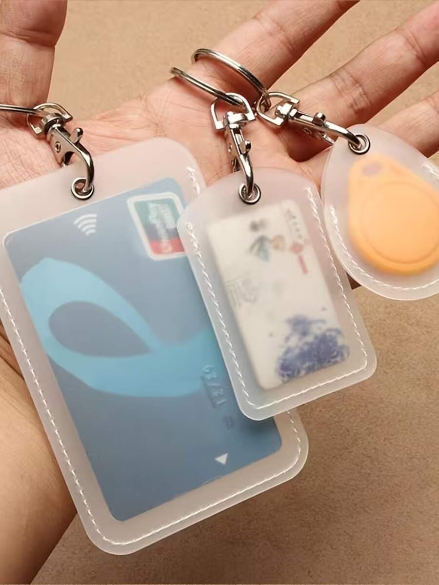 1 pieza Portacards transparente mate con llavero, adecuado para tarjeta de identificación, tarjeta IC, tarjeta de acceso, etc.; Set de 2 piezas de Portacards transparente mate (con llavero) - multicolor - Ver 1