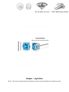 925银6毫米蓝色锆石耳骨耳环，低过敏性，日常佩戴，礼盒包装 - 銀色 - 查看 2