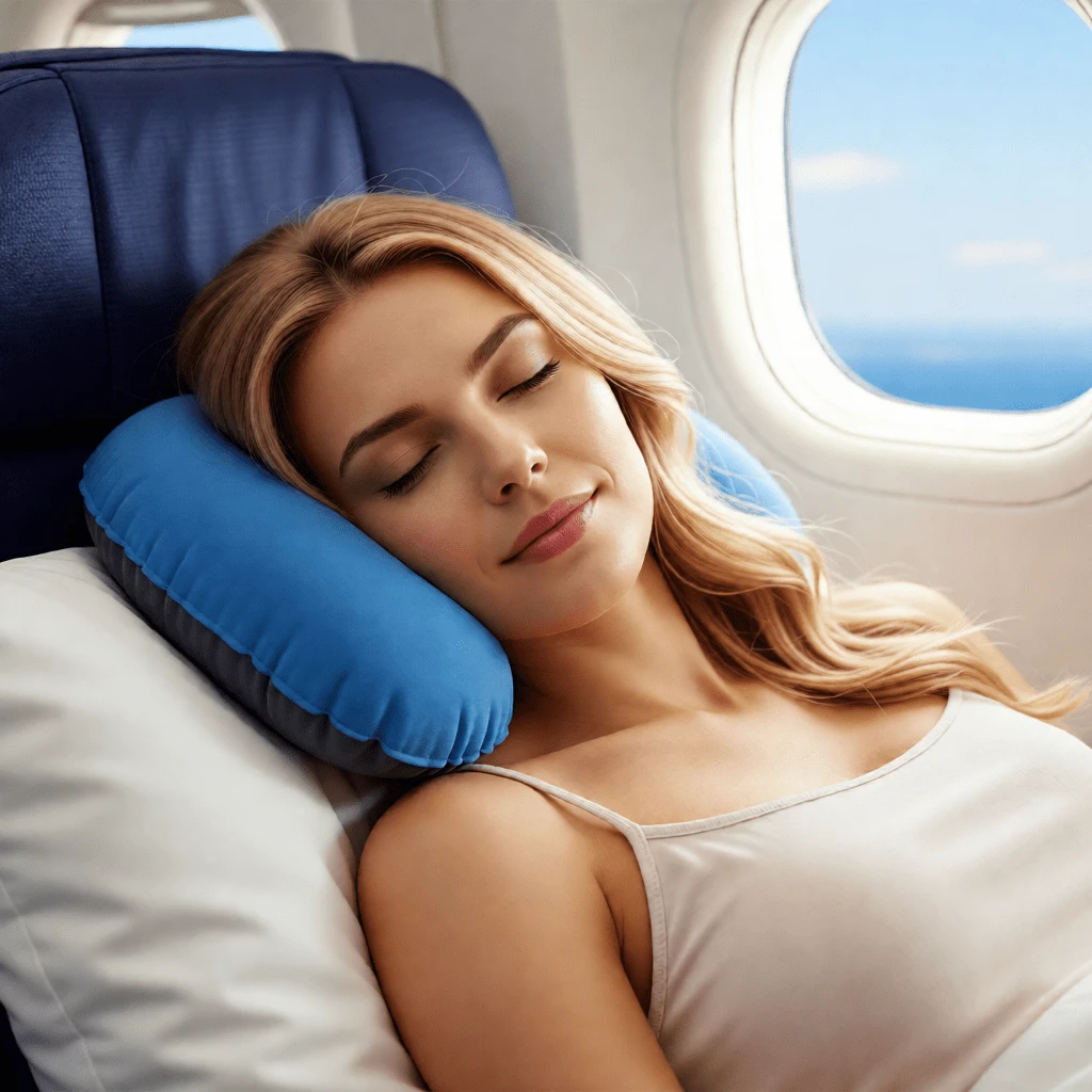 Portable Inflatable Travel Pillow - Lumbar Support For Airplanes, Trains And Offices - Foldable Outdoor Cushion In Blue - Green - View 1