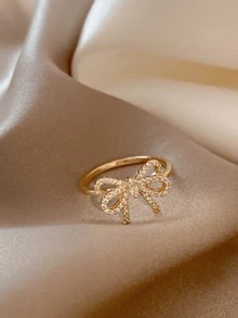 1pc Cubic Zirconia Bow Ring, Suitable For Wedding Occasions - A - View 2