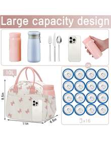 灯芯绒蝴蝶结午餐包和保温杯 - 配有餐具收纳袋，女士午餐盒，保温午餐包，可爱灯芯绒午餐包，可重复使用的工作午餐盒，多功能大容量保温包，迷你保温杯，304不锈钢真空口袋杯，简约清新男女通用便携水杯，可定制礼品，适合赠送朋友、家人或作为生日礼物 - 彩色 - 查看 9