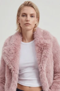 Naf Naf Short Coat In Soft Faux Fur, Pink Manteaux Pink Fabric - Pink - View 3