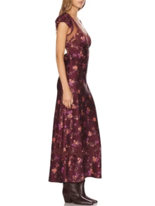 Women's Elegant Polka Dot Satin Maxi Dress Floral Lace Patchwork Bubble Sleeve Sweetheart Neck Open Back Fit  Flare Long Dress Summer  Outfits For Going Out Coquette Clothes For Wedding Academy Resort Vacation Family Gathering Graduation Party Music Festival - 紅色 - 查看 3