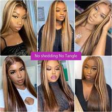 200% Density Honey Blonde Human Hair Blend Lace Front Wig, 13x4 High Density Ombre Straight Lace Wig, 5x5 Pre-Plucked Glueless Highlight Wig, 4/27 Hair Blend Wig With Baby Hair - SP4/27 - View 8