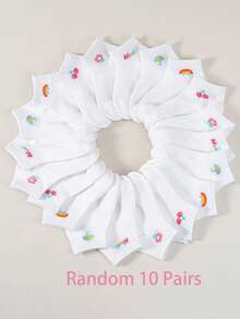 随机10双装女童彩虹樱桃字母网眼透气短袜，适合日常穿着 - 彩色 - 查看 10