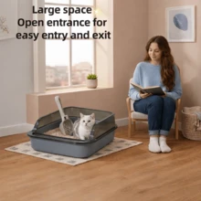 Large Semi-Enclosed Cat Litter Box, Open Top  With High Sides Anti-Splash Design, Double-Layer Detachable Structure For Easy Cleaning, Wide Filter Step To Reduce Litter Tracking, Includes Free Scoop, Practical Indoor & Outdoor Cat Toilet - L - View 5