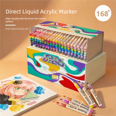 12-168 Colors Acrylic Markers, Colouring Marker Pens Set,Quick Drying, Fade Resistant,Perfect For Painting, Illustrations, Handcrafted Art,School Back-To-School Season For Coloring Books And Other DIY Projects,Suitable For Paper, Fabric, Wood, Rocks, Plastic, Glass, Ceramics, Pumpkins, Metal,Etc., Acrylic Paint Marker Pen For Easter,Thanksgiving, Halloween, Christmas Gifts