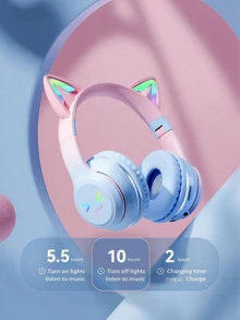 GENAI Wireless Headphones With LED Cat Ear Design, Cute Headset For Girls And Teenagers, Suitable For Music, Gaming, Video And Daily Use - Multicolor - View 9