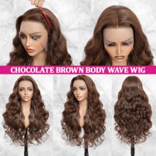 13x6 13x4 HD Transparent Lace Front Wig Human Blended Hair Body Wave 8-34 Inch - 200% Density Grade Pre-Plucked Glueless Frontal Wig With Baby Hair For Women, No Glue & Ready To Wear, Realistic & Natural Look Wig - Brown - View 3