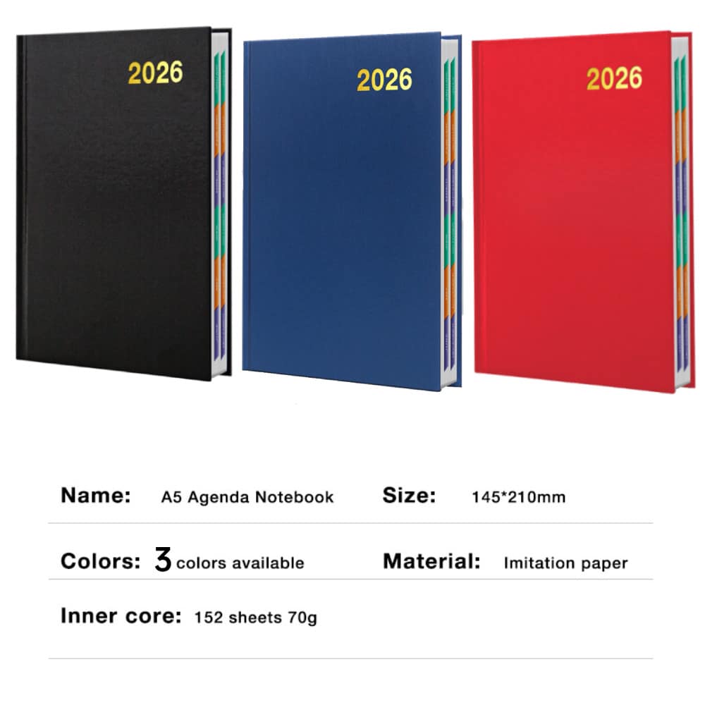 Tapsin 2026 Diary A5 Page A Day/Week To View Diary Hardback Case Bound Back Cover - Red - View 1