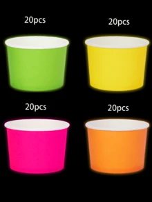 20个/80个装霓虹色纸冰淇淋杯，夜光彩色一次性甜点碗，零食糖果爆米花容器，适用于冷热食物，派对杯，生日、婴儿派对、复活节派对用品 - 彩色 - 查看 7
