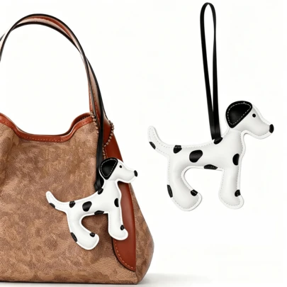 Fashionable Brand Spotted Dog Leather Lanyard Puppy Pendant Cute Cartoon Dog Car Key Chain