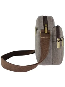 Shoulder Bag Bolsa Transversal de Lona - Cinza - Visão 3