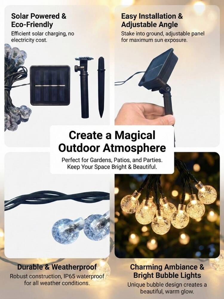 1 Packung 20/50/100/200 LED Solar Kristallkugel Lichterkette mit 8 Beleuchtungsmodi - Warmweiß, geeignet für Halloween, Weihnachten Outdoor-Dekoration, Solargartenbeleuchtung, Terrasse und Party-Dekorationen, IP44 solar betriebene Outdoor-Dekoration, intelligente Beleuchtungsstreifen, ideal für Bars, Zelte und Camping, dekorative Solargartenbeleuchtung - Mehrere Stile - Übersicht 4
