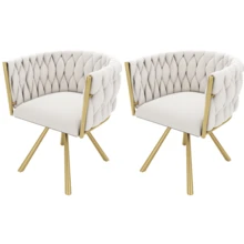 Velvet Lounge Chairs, 1 Piece Dining Chairs, Living Room, Bedroom, Dining Room With Four Metal Support Legs, Beige. - Beige - View 9