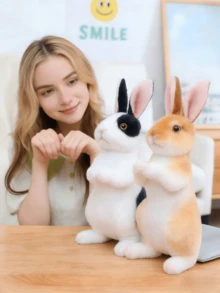 Thú nhồi bông thỏ trắng giống thật, búp bê thỏ bông mềm mại dễ thương, thích hợp làm quà tặng trong giỏ quà Phục Sinh cho trẻ em, màu đen trắng, vàng, xám, phù hợp cho cả bé gái và bé trai, rối tay, quà tặng trẻ em, quà tặng Ngày thiếu nhi, quà sinh nhật, quà tặng tiệc tùng, Lễ Tạ ơn, Lễ Phục Sinh - Nhiều màu - Xem 6