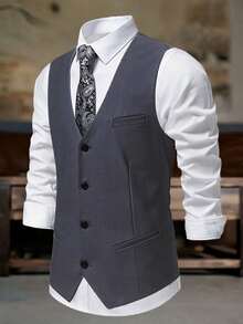 男士修身西装马甲，休闲伴郎马甲，新郎马甲，商务宴会，春秋季礼服马甲 - 灰色 - 查看 2