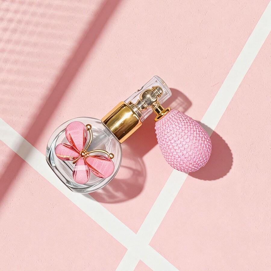 1pc Refillable Glitter Powder Perfume Spray Bottle With Butterfly Decor, Pump Spray Perfume Bottle For DIY Refill, Portable Pearlescent Makeup Mist, Convenient For Travel, Ideal Gift - Multicolor - View 1