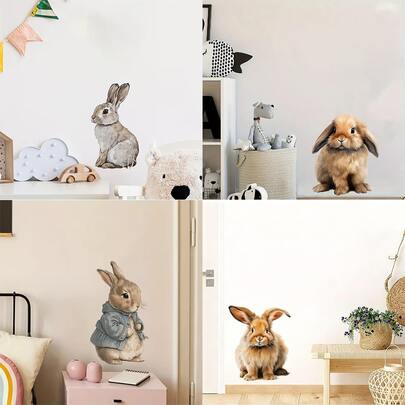 Söt kanin påsk självhäftande dekorativ väggklistermärke, PVC-material avtagbart, lämplig för sovrum, vardagsrum, badrum, väggdekor, present till födelsedag, examen - lätt att klistra, avtagbart och enkelt att installera hem- och påskdekorationsklistermärke