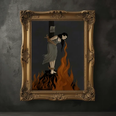 1 st vintage väggkonstposter, Dark Academia gotisk häxa kanvastryck, retro dekorativ konststil, porträtthängande väggkonst, "Burn The Witch"-konstverk, Halloweendekor | Halloween-affisch | Med eller utan ram, rumdekor, heminredning, studentbostadslägenhetsdekor, hotell, hem, vardagsrum, sovrum, badrum och kontorsväggdekoration present