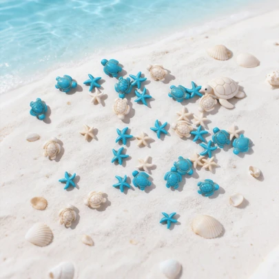 40pcs Sea Turtle & Star Shaped Stone Beads Set, Suitable For DIY Jewelry Making, Anklets, Bracelets, Earrings, Keychains